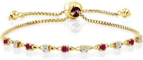 Gem Stone King 18K Yellow Gold Plated Silver Gemstone Birthstone and White Topaz Infinity Tennis Bracelet For Women | Round 2.5MM | Adjustable Bolo Bracelet Up to 9 Inch | Easy-On Easy-Off in Saudi Arabia