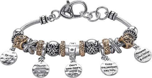 Palmbeach silvertone round round crystal ، عشر وصايا سوار سحر (10 مم) ، قفل مخلب جراد البحر ، 8 بوصة قابلة للتعديل in Saudi Arabia