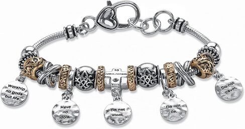 Palmbeach silvertone round round crystal ، عشر وصايا سوار سحر (10 مم) ، قفل مخلب جراد البحر ، 8 بوصة قابلة للتعديل in Saudi Arabia