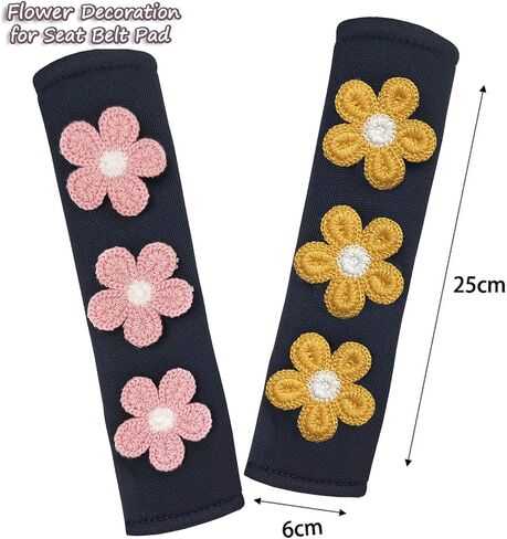 Cute Flower Car Seat Belt Shoulder Pad Cushions (2 in a Pack), Car Accessories Seat Belt Shoulder Strap Protector Universal Cover (White Pink) in Saudi Arabia