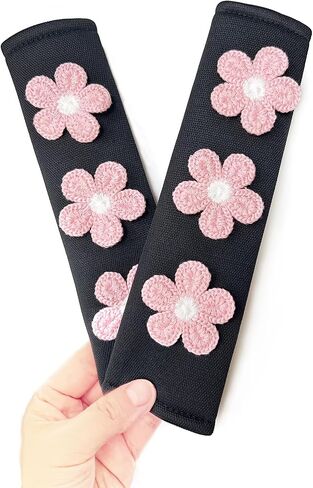 Cute Flower Car Seat Belt Shoulder Pad Cushions (2 in a Pack), Car Accessories Seat Belt Shoulder Strap Protector Universal Cover (White Pink) in Saudi Arabia