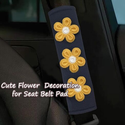 Cute Flower Car Seat Belt Shoulder Pad Cushions (2 in a Pack), Car Accessories Seat Belt Shoulder Strap Protector Universal Cover (White Pink) in Saudi Arabia