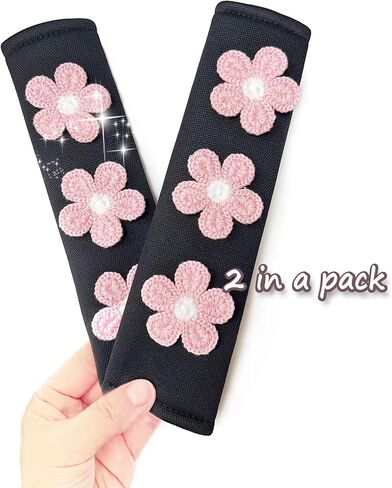 Cute Flower Car Seat Belt Shoulder Pad Cushions (2 in a Pack), Car Accessories Seat Belt Shoulder Strap Protector Universal Cover (White Pink) in Saudi Arabia