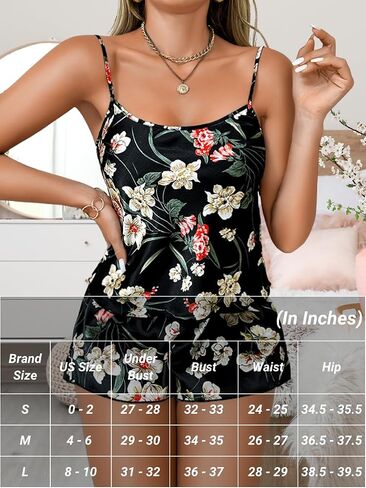 Women's Silk Satin Matching Pajama Set, Floral Lightweight Cami Shorts 2 Piece Sleepwear Bridal Gifts in Saudi Arabia