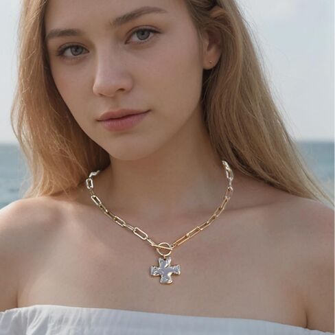 قلادة من الذهب المكتنزة للنساء - بيان مجوهرات قلادة متشابكة ذات طبقات مع قلادة قلادة خمر ، هدية قلادة في سلسلة الورق الجريء لها in Kuwait