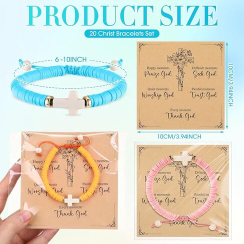 20 Sets Clay Beaded Cross Bracelet Bulk for Women Men Adjustable WWJD Christian Bracelet for Sunday School Halloween Gifts in Saudi Arabia