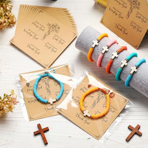 20 Sets Clay Beaded Cross Bracelet Bulk for Women Men Adjustable WWJD Christian Bracelet for Sunday School Halloween Gifts in Saudi Arabia