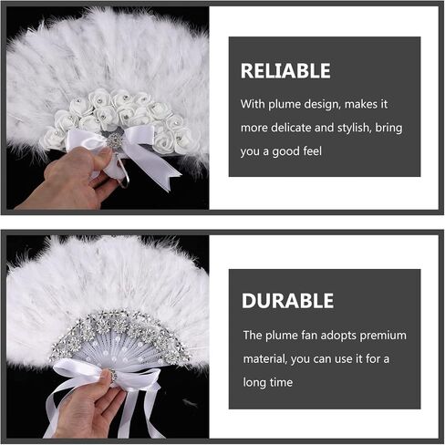 Wedding Bride Fan Decorative Plume Design Handheld Fan for Festivals and Parties Lightweight and with Rhinestones for Wedding Use and Staying Cool in Saudi Arabia