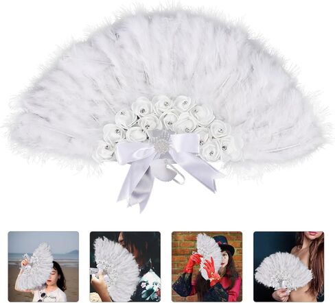 Wedding Bride Fan Decorative Plume Design Handheld Fan for Festivals and Parties Lightweight and with Rhinestones for Wedding Use and Staying Cool in Saudi Arabia