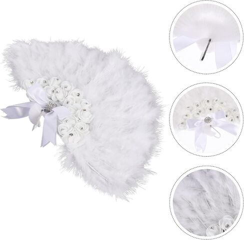 Wedding Bride Fan Decorative Plume Design Handheld Fan for Festivals and Parties Lightweight and with Rhinestones for Wedding Use and Staying Cool in Saudi Arabia