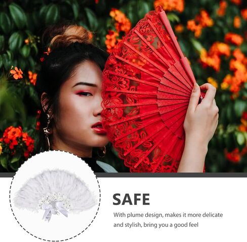 Wedding Bride Fan Decorative Plume Design Handheld Fan for Festivals and Parties Lightweight and with Rhinestones for Wedding Use and Staying Cool in Saudi Arabia
