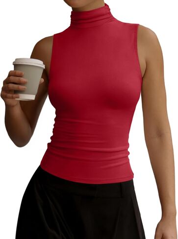 Reoria Women's Fall Olcyfeless Mock Phartleneck Tank Tops Slim Purted Dorts 2025 Office Casual Out out Vest Vest in Saudi Arabia