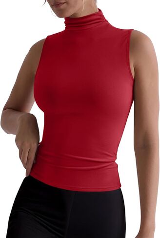 Reoria Women's Fall Olcyfeless Mock Phartleneck Tank Tops Slim Purted Dorts 2025 Office Casual Out out Vest Vest in Saudi Arabia