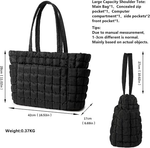 Queenoris Puffer Tote Bag for Women, Soft Quilted Shoulder Handbag Large Lightweight Satchel Purse Travel Gym Bag in Saudi Arabia