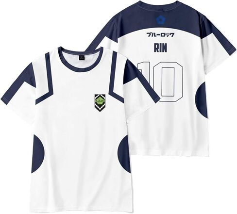 Anime Soccer Cosplay Jersey Short Sleeve T-Shirt Inspired by Blue Team Uniform ISAGI, NAGI, RIN, BACHIRA Styles in Saudi Arabia