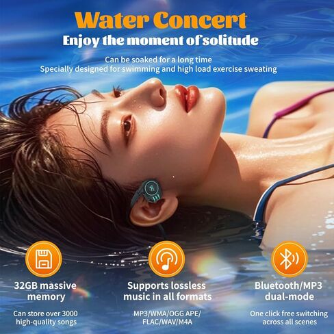 Swimming Headphones, Bone Conduction Headphones IPX8 Waterproof Wireless Bluetooth 5.3 Headphones Open Sports Headphones with Built-in 32G MP3 Player for Swimming, Running and Hiking in Saudi Arabia