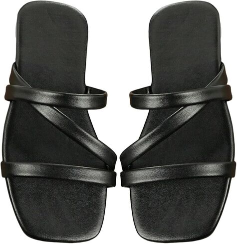 Gorglitter Girl's Strappy Slide Flat Sandals Square Square Open Toe Syny Dress Dress in Saudi Arabia