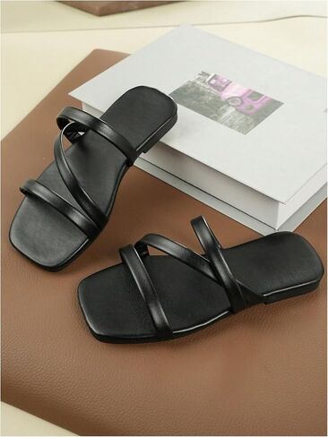 Gorglitter Girl's Strappy Slide Flat Sandals Square Square Open Toe Syny Dress Dress in Saudi Arabia