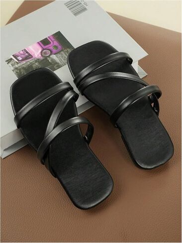 Gorglitter Girl's Strappy Slide Flat Sandals Square Square Open Toe Syny Dress Dress in Saudi Arabia