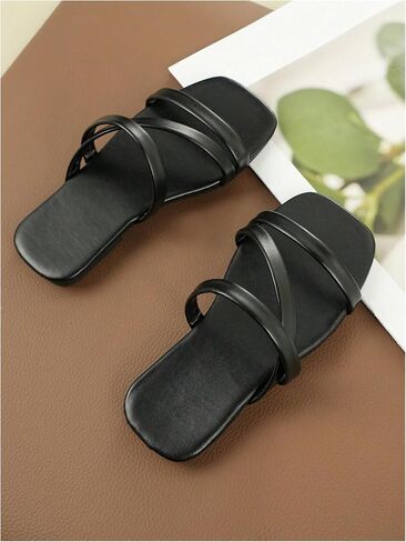 Gorglitter Girl's Strappy Slide Flat Sandals Square Square Open Toe Syny Dress Dress in Saudi Arabia
