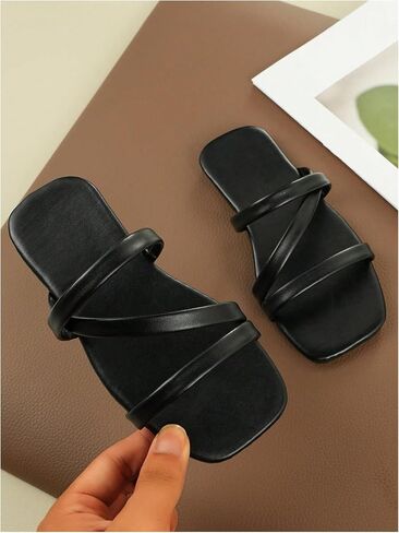 Gorglitter Girl's Strappy Slide Flat Sandals Square Square Open Toe Syny Dress Dress in Saudi Arabia