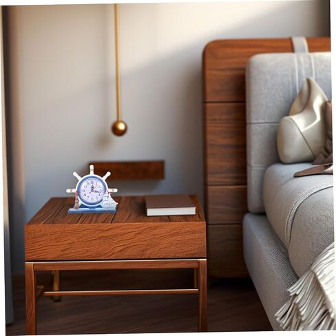 Mediterranean Nautical Table Clock with Silent Movement Wooden Lighthouse and Ship Wheel Design for Coastal Home Decor Antique Style Accent for Beach Themed Rooms in Saudi Arabia