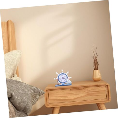 Mediterranean Nautical Table Clock with Silent Movement Wooden Lighthouse and Ship Wheel Design for Coastal Home Decor Antique Style Accent for Beach Themed Rooms in Saudi Arabia
