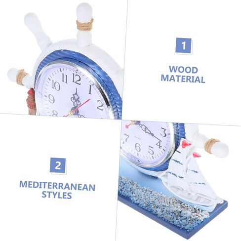 Mediterranean Nautical Table Clock with Silent Movement Wooden Lighthouse and Ship Wheel Design for Coastal Home Decor Antique Style Accent for Beach Themed Rooms in Saudi Arabia