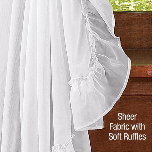 Collections Etc Isabella Ruffled Sheer Fabric Rod Pocket Window Curtain Set, Blue in Saudi Arabia