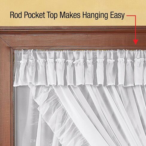 Collections Etc Isabella Ruffled Sheer Fabric Rod Pocket Window Curtain Set, Blue in Saudi Arabia