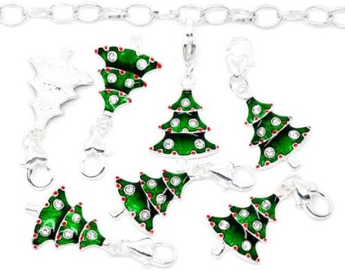 Sexy Sparkles Clip-On Christmas Tree Charm with Lobster Clasp-متوافق مع المجوهرات الأوروبية ، مثالية لأساور السحر والسلاسل وإكسسوارات العطلات in Saudi Arabia