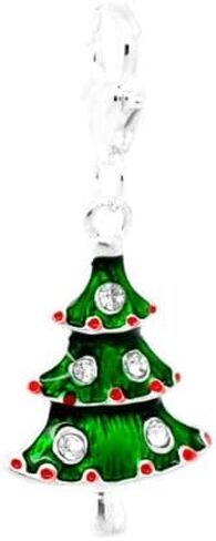 Sexy Sparkles Clip-On Christmas Tree Charm with Lobster Clasp-متوافق مع المجوهرات الأوروبية ، مثالية لأساور السحر والسلاسل وإكسسوارات العطلات in Saudi Arabia