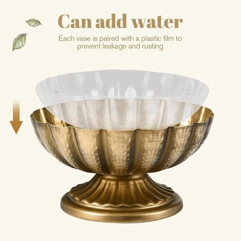 Set of 4, 7'' Wide 3.94'' High Distressed Gold Compote Pedestal Vases, Vintage Antique Urn Gold vases for Centerpieces, Metal Compote Bowl Vase for Wedding Centerpieces in Kuwait