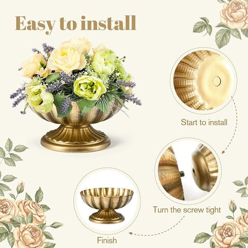 Set of 4, 7'' Wide 3.94'' High Distressed Gold Compote Pedestal Vases, Vintage Antique Urn Gold vases for Centerpieces, Metal Compote Bowl Vase for Wedding Centerpieces in Kuwait