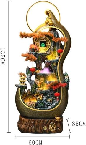 Decor Creative Gourd Rockery, Flowing Water Circulation Fountain, Wealth Attracting Ornament, Floor to Ceiling Water Landscape Decoration for Entryway in Saudi Arabia