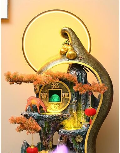 Decor Creative Gourd Rockery, Flowing Water Circulation Fountain, Wealth Attracting Ornament, Floor to Ceiling Water Landscape Decoration for Entryway in Saudi Arabia