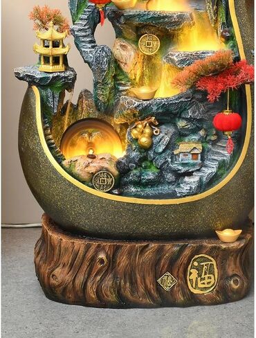 Decor Creative Gourd Rockery, Flowing Water Circulation Fountain, Wealth Attracting Ornament, Floor to Ceiling Water Landscape Decoration for Entryway in Saudi Arabia