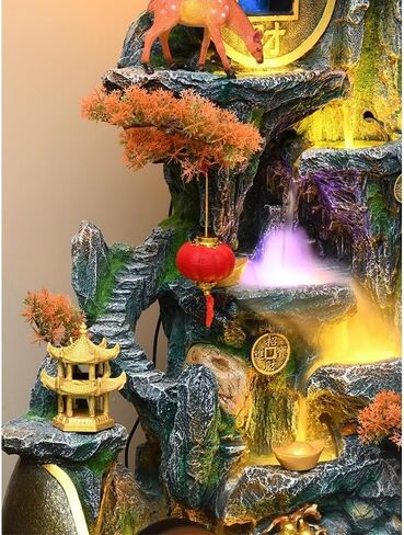 Decor Creative Gourd Rockery, Flowing Water Circulation Fountain, Wealth Attracting Ornament, Floor to Ceiling Water Landscape Decoration for Entryway in Saudi Arabia