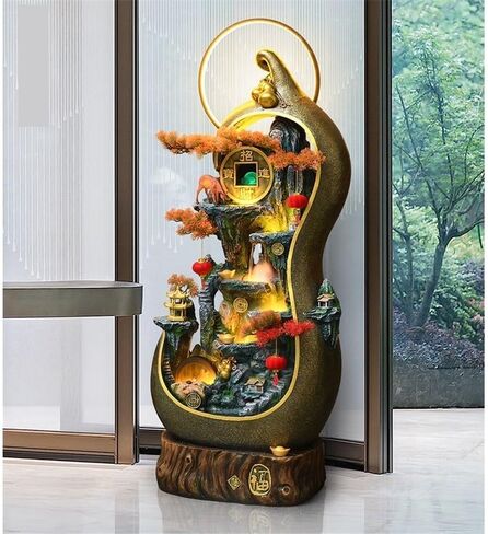 Decor Creative Gourd Rockery, Flowing Water Circulation Fountain, Wealth Attracting Ornament, Floor to Ceiling Water Landscape Decoration for Entryway in Saudi Arabia