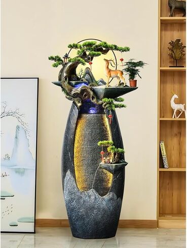 Decor Rockery Landscape, Circulating Water Ornaments Feng Shui Wheels, Wealth Attracting Fountains Indoor Living Room Decoration Floor to Ceiling Water Features for Entryway in Saudi Arabia