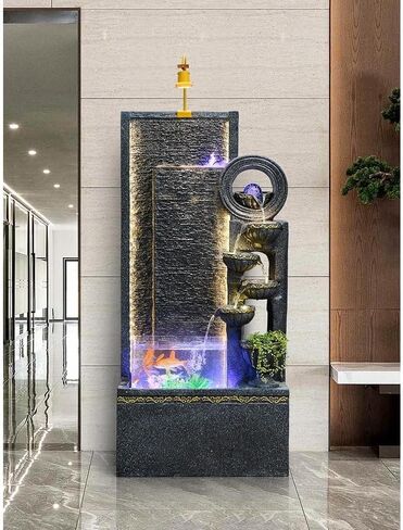 Decor Flowing Water Ornaments Floor-Standing Feng Shui Fountain Decoration Modern Simple Circulating Waterscape for Entryway(Black) in Saudi Arabia