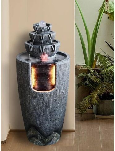 Decor Floor Standing Circulating Water Ornaments Indoor Balconies Courtyards Fountains Rockeries Attracting Wealth Fish Farming Landscapes for Entryway(Black) in Saudi Arabia