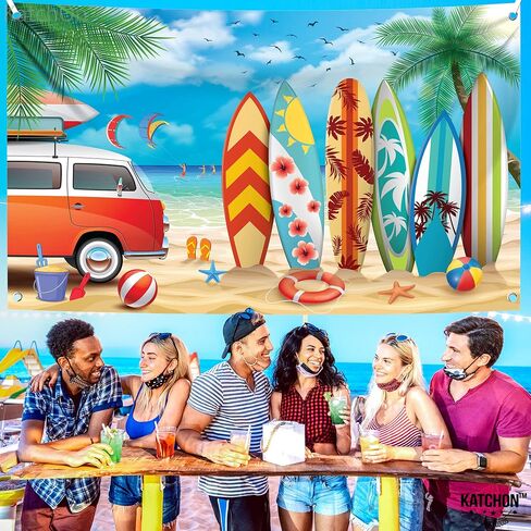 KatchOn, Large Hello Summer Backdrop - 72x44 inch | Hello Summer Banner for Summer Party Decorations | Surfboard Party Decorations, Hawaiian Party Decorations | Beach Backdrop, Beach Party Decorations in Saudi Arabia