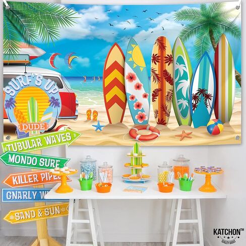 KatchOn, Large Hello Summer Backdrop - 72x44 inch | Hello Summer Banner for Summer Party Decorations | Surfboard Party Decorations, Hawaiian Party Decorations | Beach Backdrop, Beach Party Decorations in Saudi Arabia