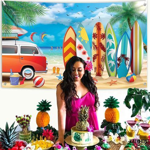 KatchOn, Large Hello Summer Backdrop - 72x44 inch | Hello Summer Banner for Summer Party Decorations | Surfboard Party Decorations, Hawaiian Party Decorations | Beach Backdrop, Beach Party Decorations in Saudi Arabia
