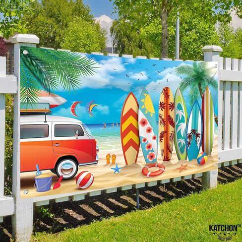 KatchOn, Large Hello Summer Backdrop - 72x44 inch | Hello Summer Banner for Summer Party Decorations | Surfboard Party Decorations, Hawaiian Party Decorations | Beach Backdrop, Beach Party Decorations in Saudi Arabia