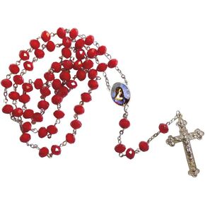 Mary Magdalene Maria Magdalena Patron Saint of Women Garnet Faceted Opaque Round 8mm Beads Rosary with Silver Plated Medal Centerpiece and Tertium Millenium Crucifix Includes a Prayer Card in Saudi Arabia