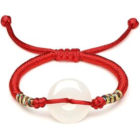 Real Jade Bracelets Healing Natural Round White Jade Peace Buckle Red Braided Bracelet Blessing Jewelry for Women Mom Daughter Birthday Anniverdary Friendship in Saudi Arabia