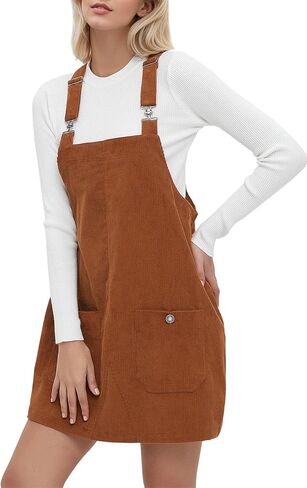 Womens Corduroy Overalls Dress Casual Adjustable Straps Pinafore Dress Short Skirt with Pockets in Saudi Arabia