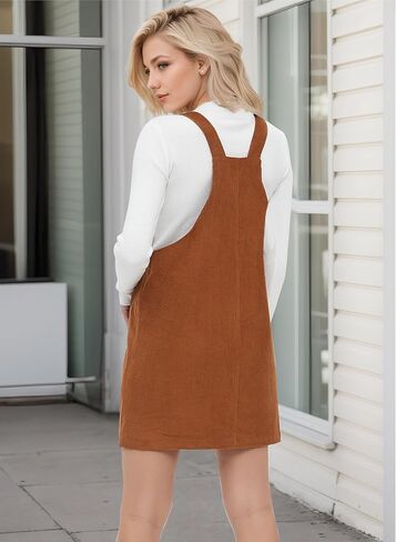 Womens Corduroy Overalls Dress Casual Adjustable Straps Pinafore Dress Short Skirt with Pockets in Saudi Arabia